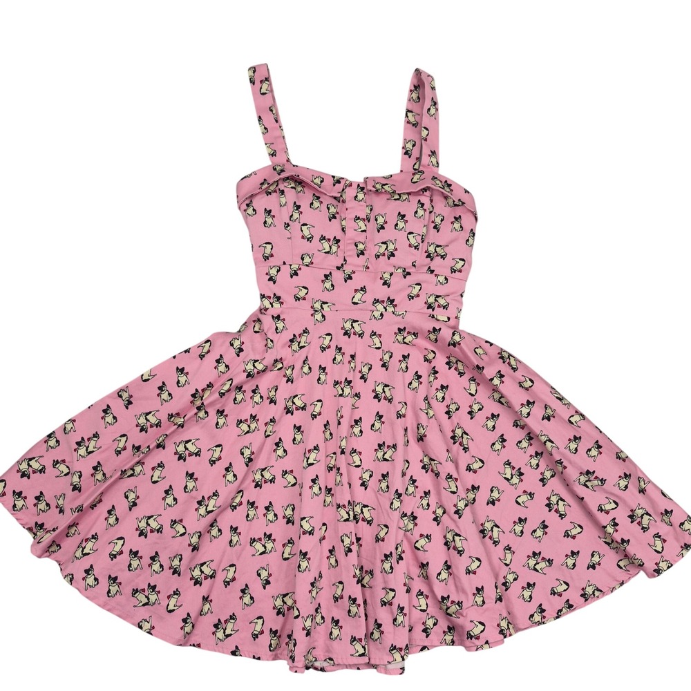 French Bulldog IXIA Pink Fit & Flare Dress Small Rockabilly Pinup Dog Heart